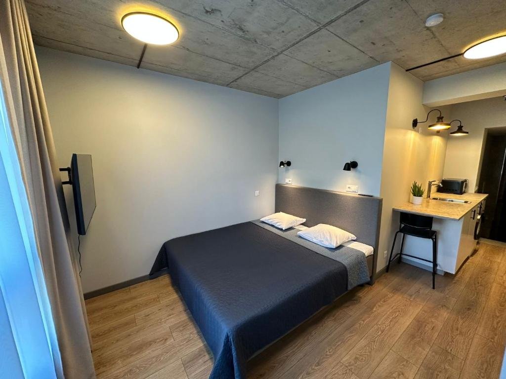 Tilžės Studio Apartments - studio with double bed, TV and kitchenette